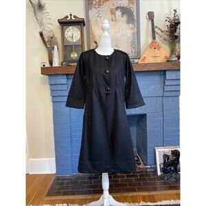 Diane von Furstenberg 6 Small Black Button Long Candelaria Dress Coat WOOL
